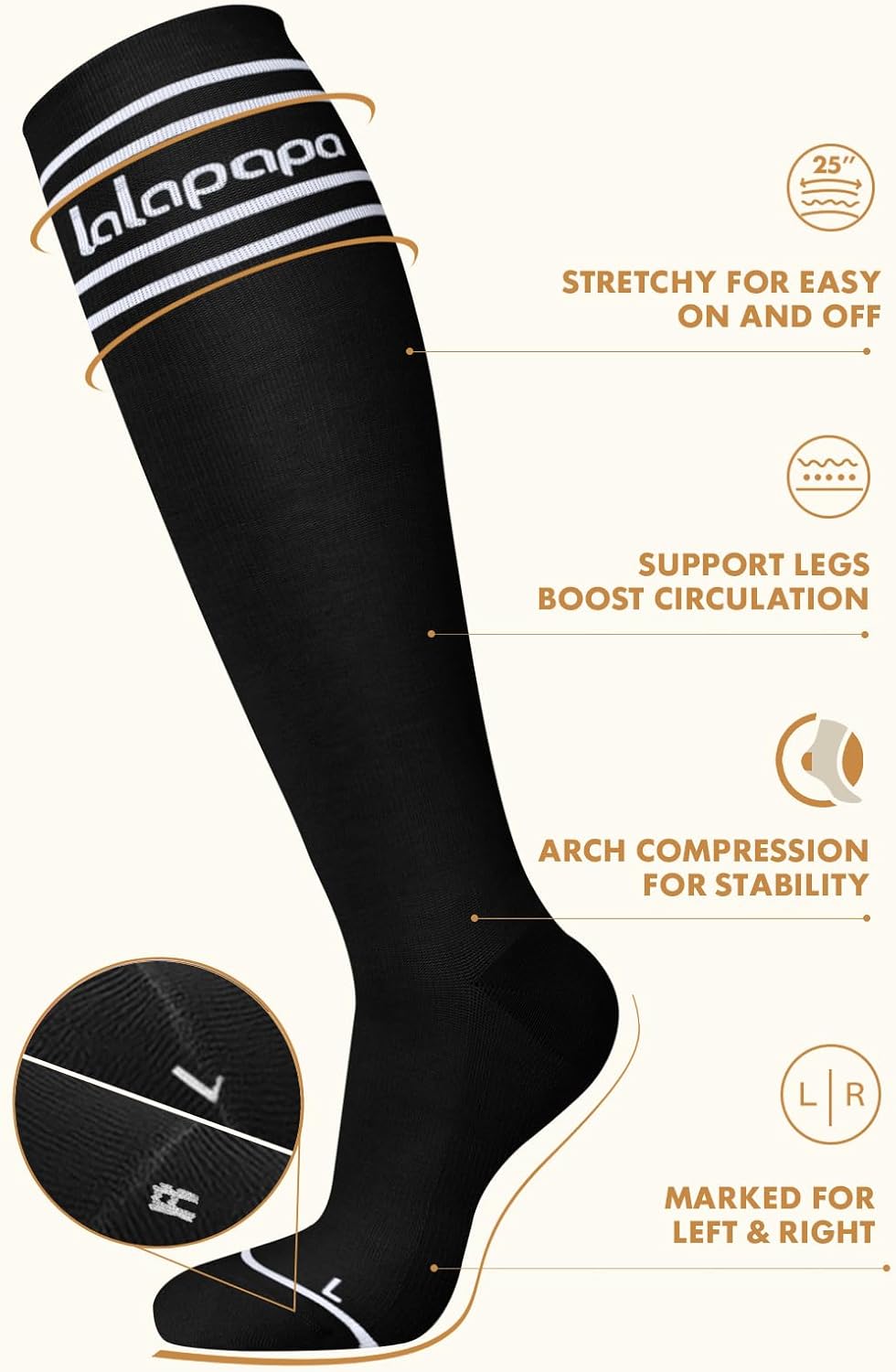 Thick Soft Cotton Compression Socks for Women Men 15-20mmHg Knee High Breathable Cotton Socks for All Day Comfort - Image 6