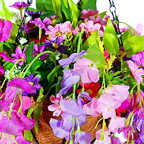 Mixiflor Artificial Flowers Hanging Basket, Fake Hanging Plant Silk Wisteria Hanging Flower, Faux Flower Arrangement For Outdoor Indoor Garden Yard Pouch Patio Indoor Home Decoration #TOP5