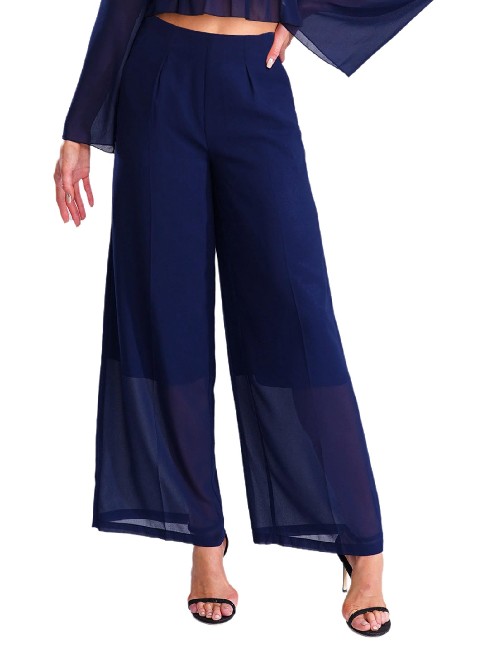 Womens Wide Leg Pants Chiffon Dressy Layer Casual Pants Trousers Casual Pant for Daily Office