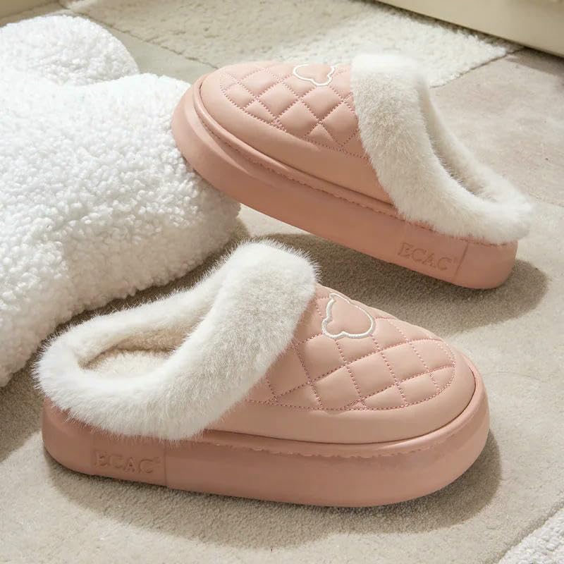 Slippers Women'S Home Plush Waterproof Plush Lined Slippers Non-Slip Thick-Soled Cotton Shoes2