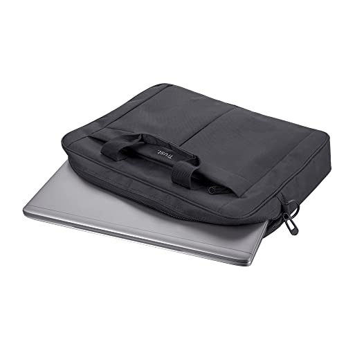 Trust Primo Sacoche pour Ordinateur Portable, Jusqu'à 16 avec 2 Poches de Rangement, Intérieur Rembourré, Sac Mince pour Voyage, Affaires, Travail, Collège - Noir