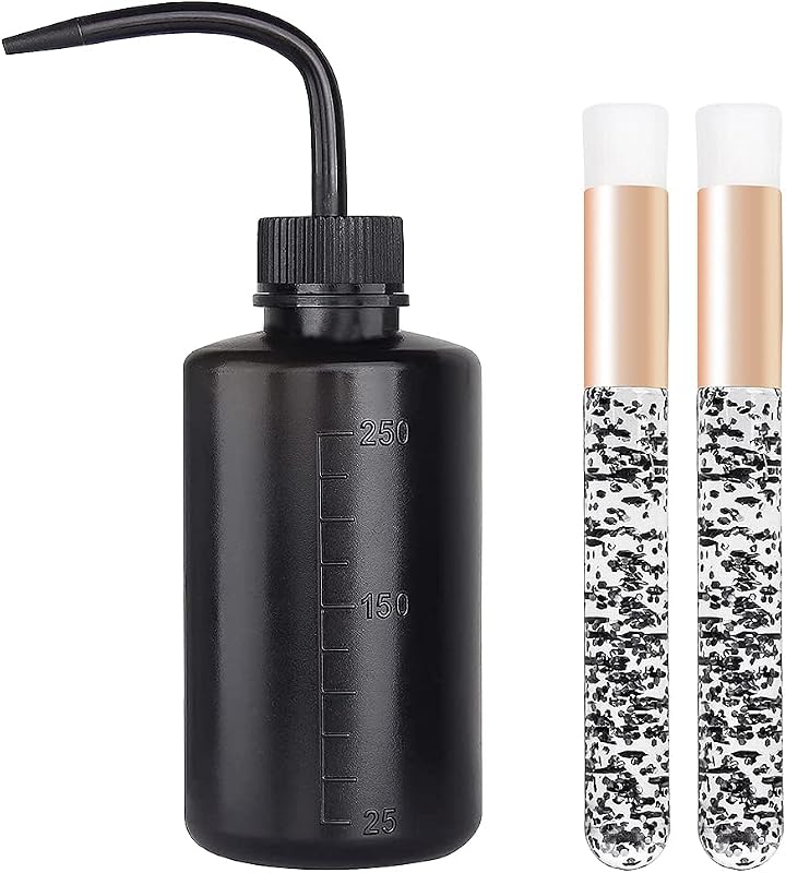 Conjunto Mekupeu com 2 escovas planas para cílios e frasco de lavagem, 250 mL, preto, 3 peças