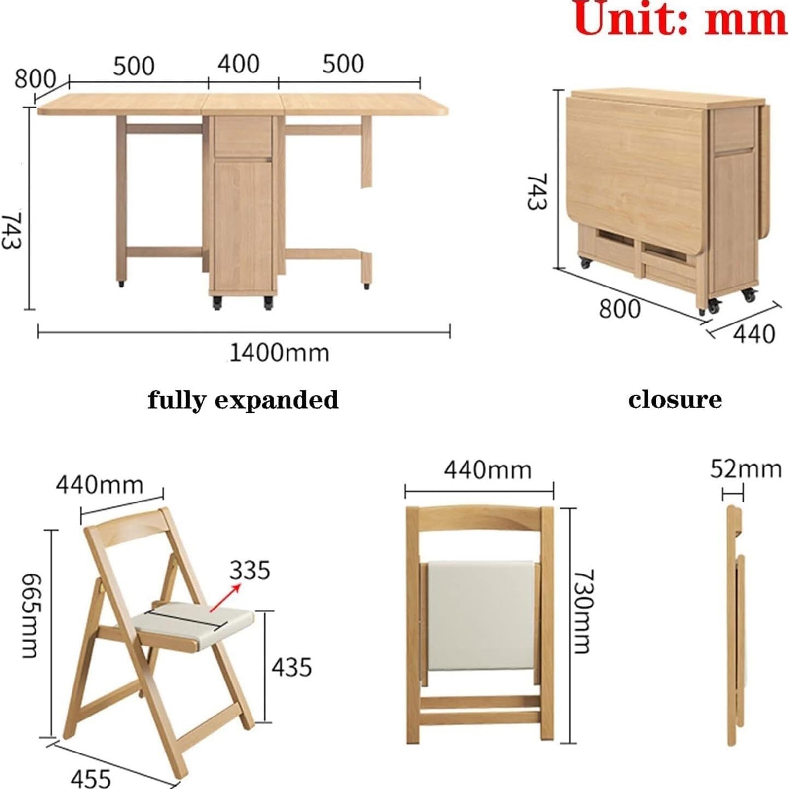 Juego de Mesa de Comedor Plegable, Comedor Extensible Que Ahorra Espacio con 2 cajones de Almacenamiento Ocultos y 4 Ruedas, Mesa Auxiliar abatible for Apartamentos y hogares