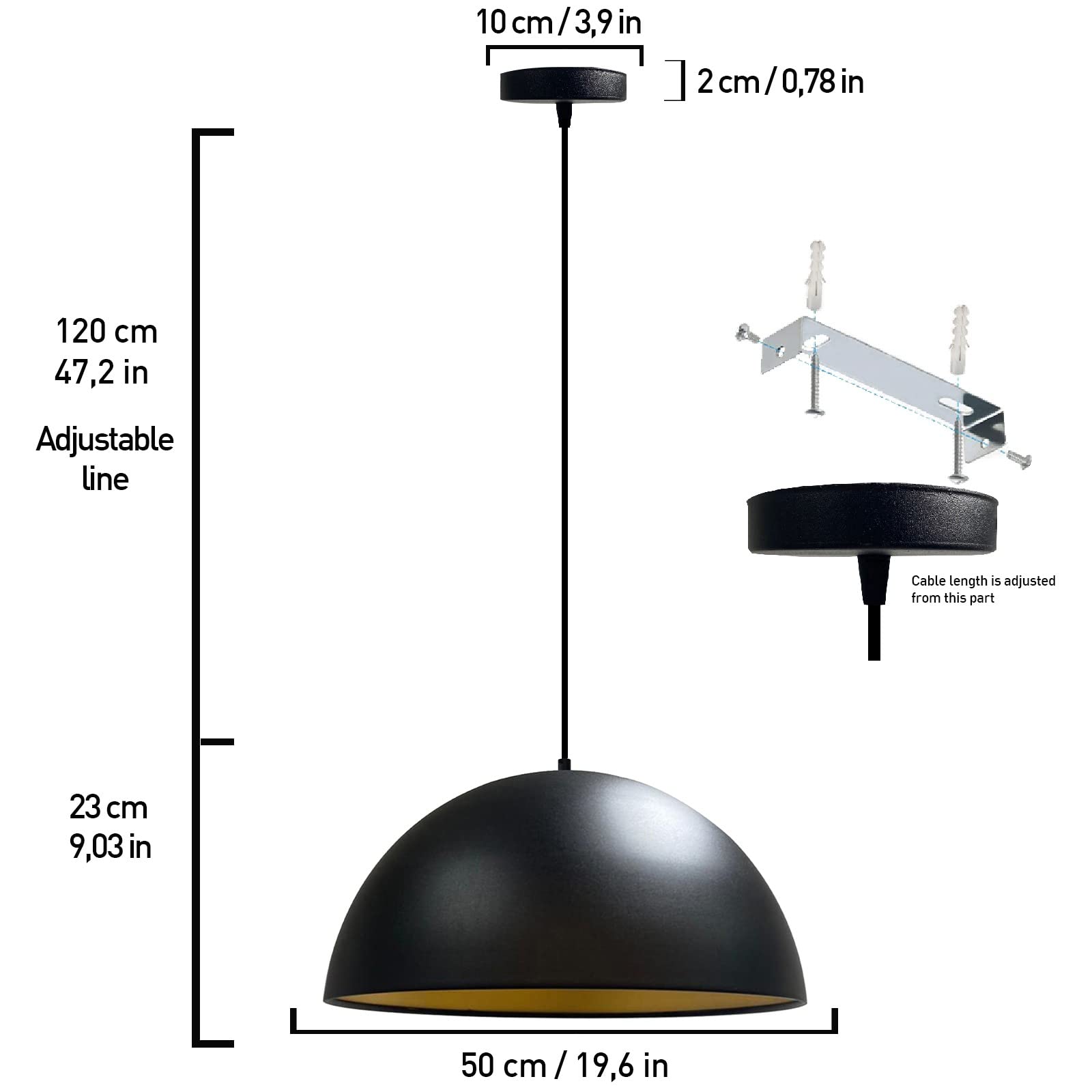 bamyum Lipeo Industrielle Pendelleuchte Schwarz Metall Ø50 cm Lampenschirm Groß Hängelampe Industriel Lampe Vintage Hängeleuchte, Retro Pendelleuchte Esstisch, Pendellampe, Esszimmerlampe, Küchenlampe