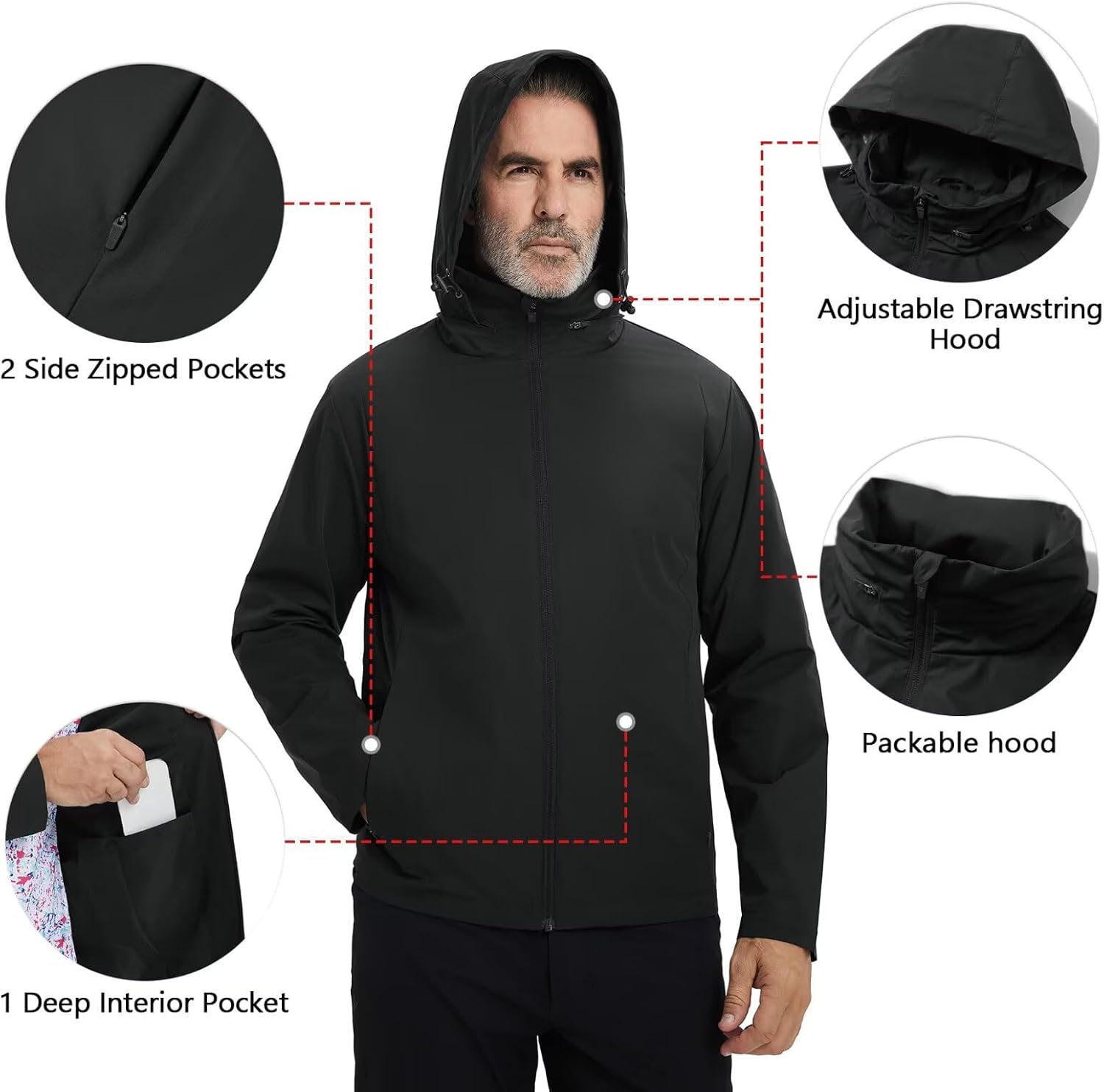 M MAELREG Mens Lightweight Jackets Water Resistant Windbreaker Packable Hooded Golf Jacket Men for Running Hiking - Image 4