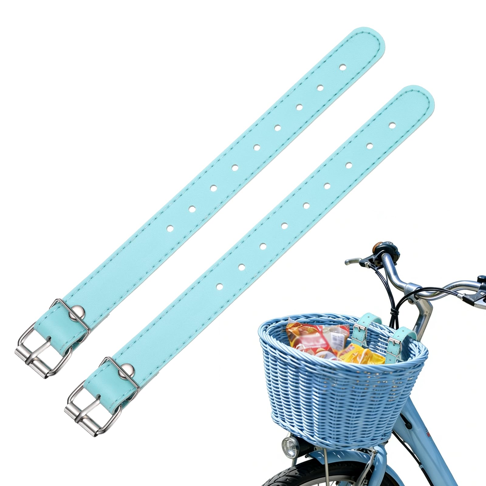 YELARXI Bicycle Basket Strap, Adjustable Bike Front Baskets Leather Straps Detachable Securing Straps 2 Pcs & Blue-Fitting for (Most Bikes/Tricycle/Scooters)