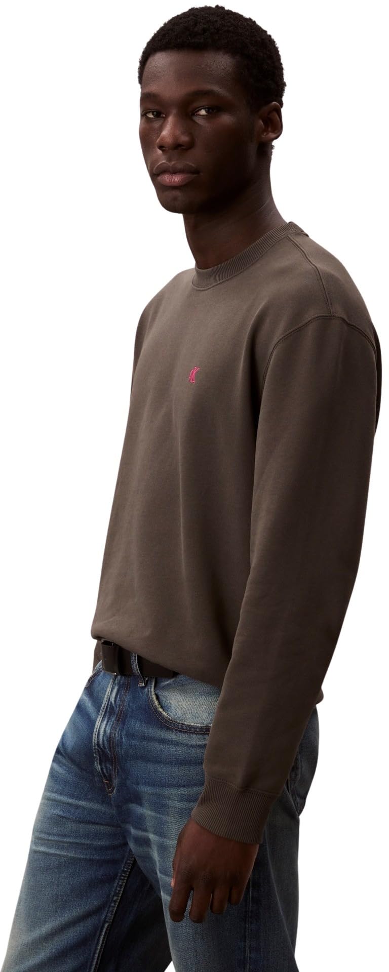 Calvin Klein Uomo Felpa Terry Monogram Relaxed Fit, Marrone (Beluga), XXL