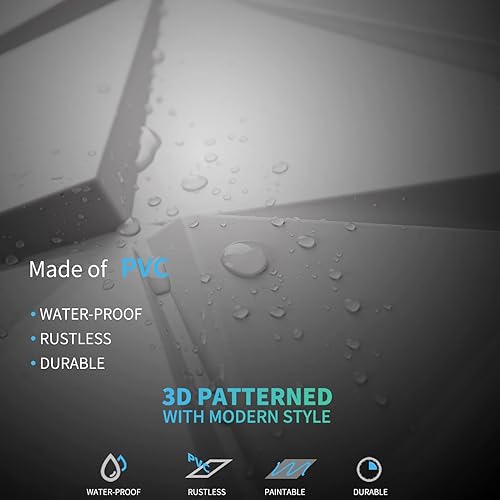 Vista 23 de Art3d 3D Revestimiento con textura 3D para pared, color gris diamante, 19.7 x 19.7 pulgadas (12 unidades)