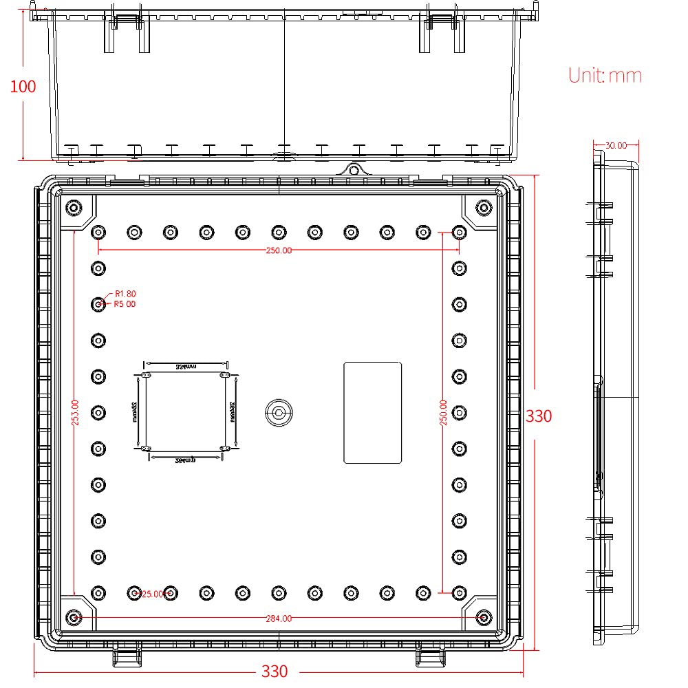 Große Scharnierabdeckung Abzweigdose mit Montageplatte, Projektboxen wasserdicht DIY Outdoor Elektrogehäuse Niederspannung ABS staubdicht Gehäuse 330 x 330 x 130 mm