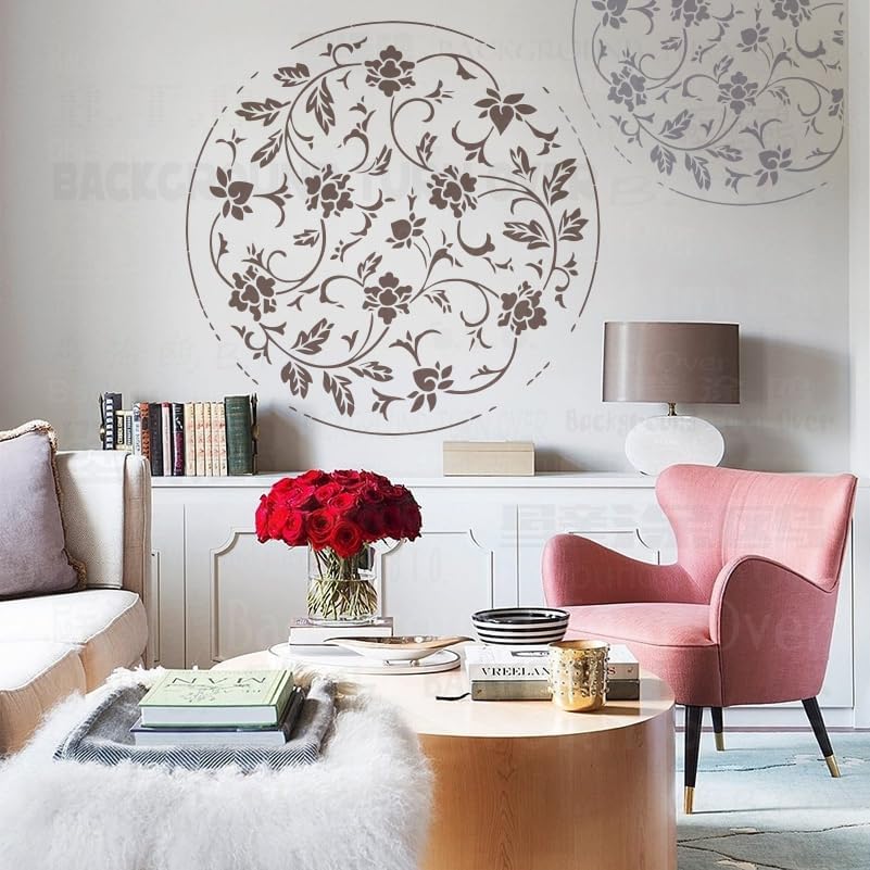 80cm Round Flower Vintage Branch Traditional Oriental Stencils For Walls On The Wall To Paint Templates Decorate Crafts Painting Decoration Furniture Putty Washing Machine