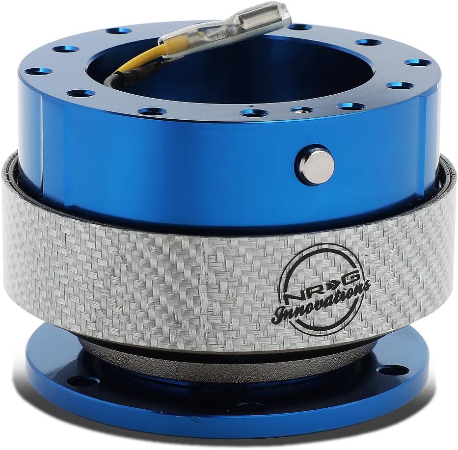 NRG Innovations Gen 2.0 Steering Wheel Quick Release Adapter 6-HOLE with Mounting Bolts, Quick Release - Blue Body/Carbon Fiber ring, NRG-SRK-200BL-SC