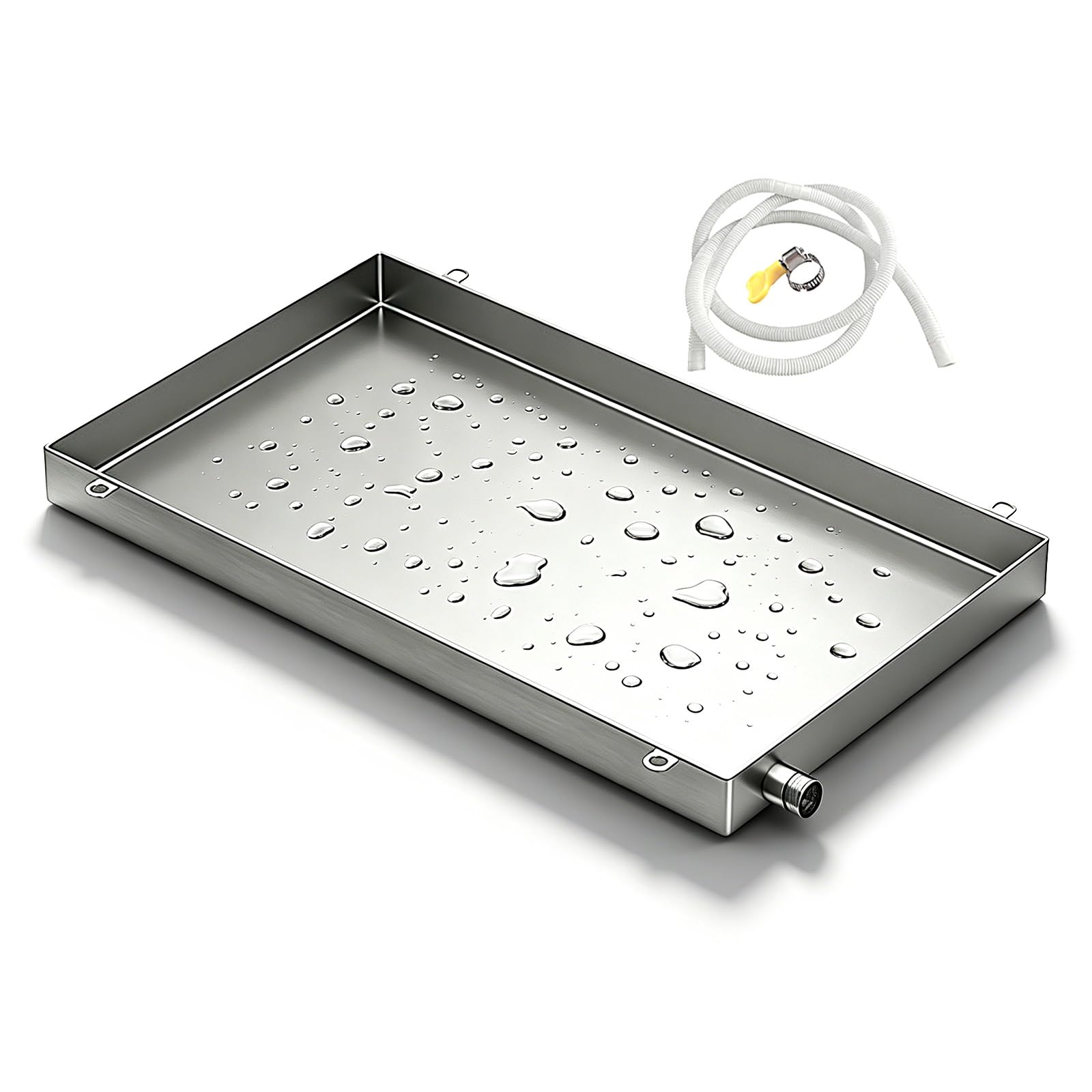 Bandeja Aire Acondicionado Portatil Bandeja Goteo con Tubo Desague de 200 cm Acero Inoxidable 304 (0,8 mm de Espesor) para Unidades de Interior/exterior(60x30x3cm (24x12x1.2in))