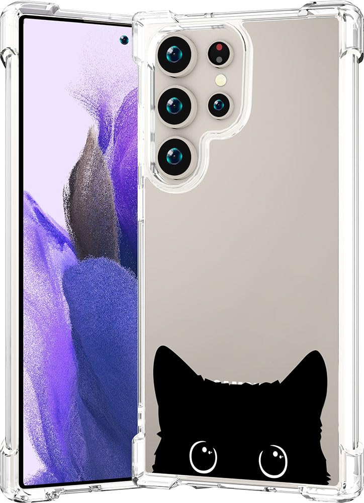 CCFUNCASE Compatible for Samsung Galaxy S25 Ultra Case Clear Cute for Women - Rugged Phone Cases Funda Protector Cover Skin (Black Cat Ears Animal)