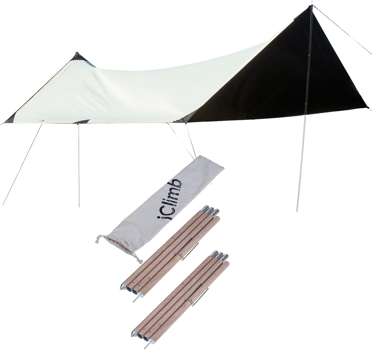 iClimb 1 Waterproof Sun Shield Tarp UPF 50+ and 2 Poles Bundle for Tent Hammock Camping Backyard Party