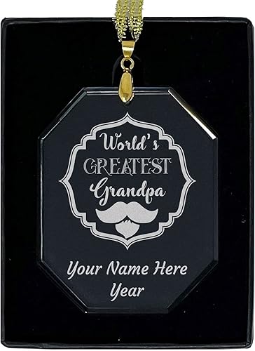 LaserGram Personalized Glass Christmas Ornament, World's Greatest Grandpa, Custom Laser Engraved Gift Idea (Rectangle Shape)