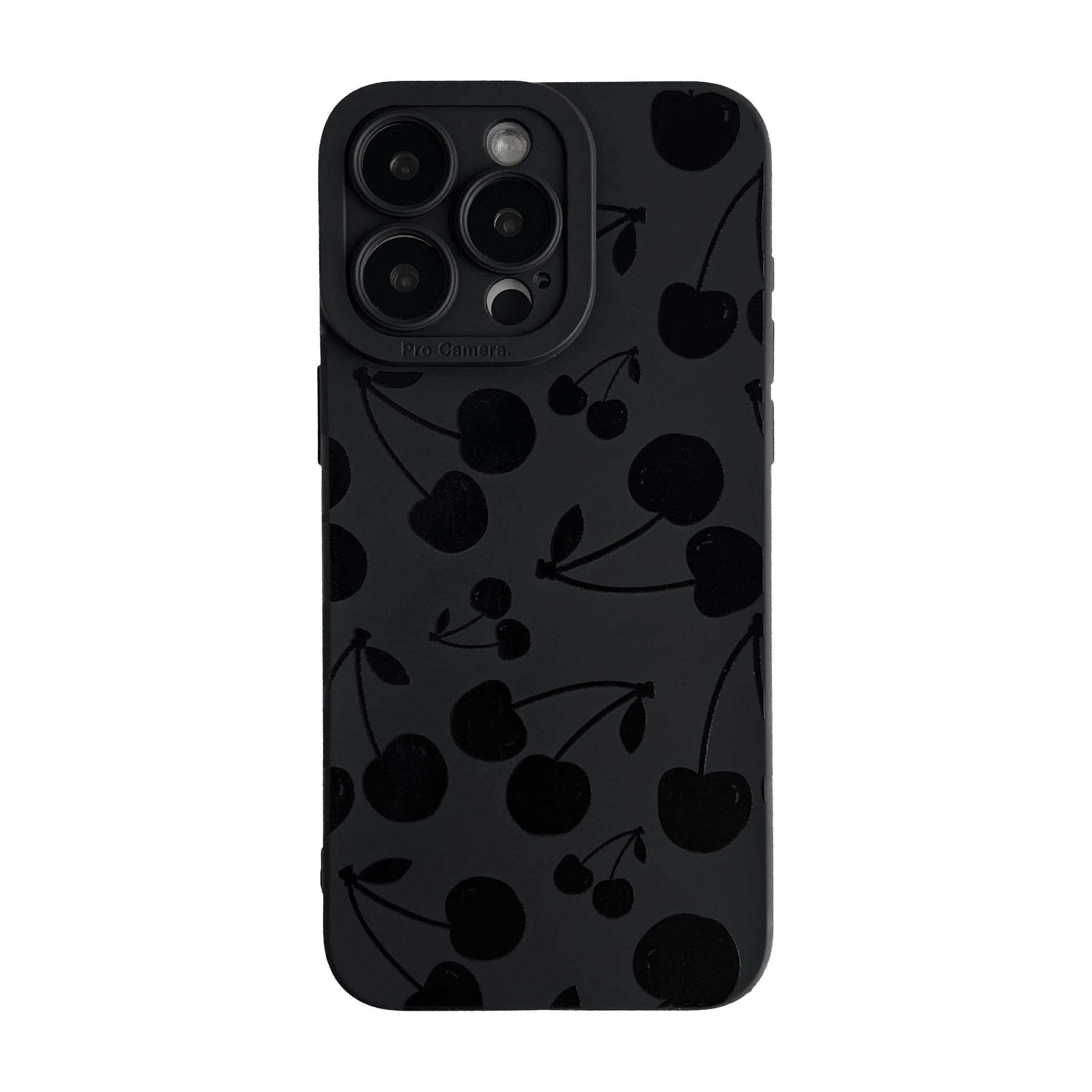 FLIRACON Black Cherry Pattern Soft Phone Case Compatible with iPhone Case (Black,for iPhone 14)