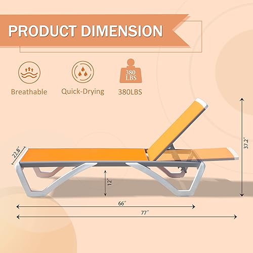 Miniatura 2 de Domi - Sillón para exteriores, silla de aluminio para exteriores con respaldo ajustable de 5 posiciones, tumbona al aire libre para playa, patio,