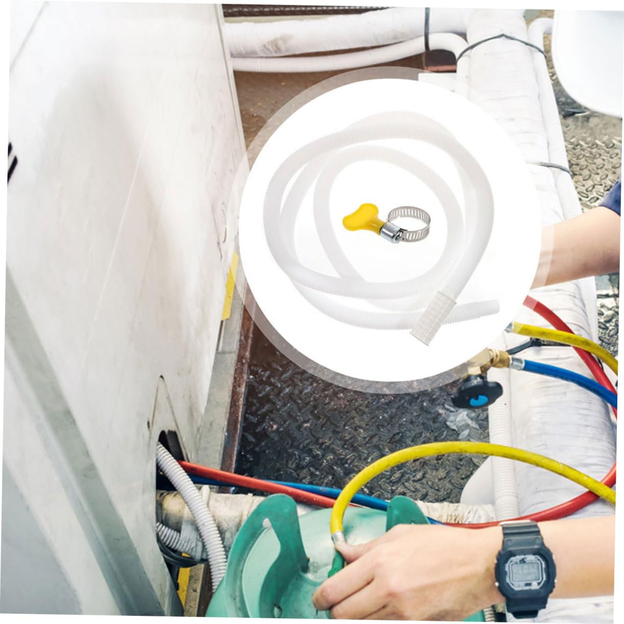 Tubo Scarico Condizionatore Bianco in Pe e Abs con Fascette Resistenti, Tubo Flessibile per Drenaggio Condizionatore, Durevole e Facile da Installare
