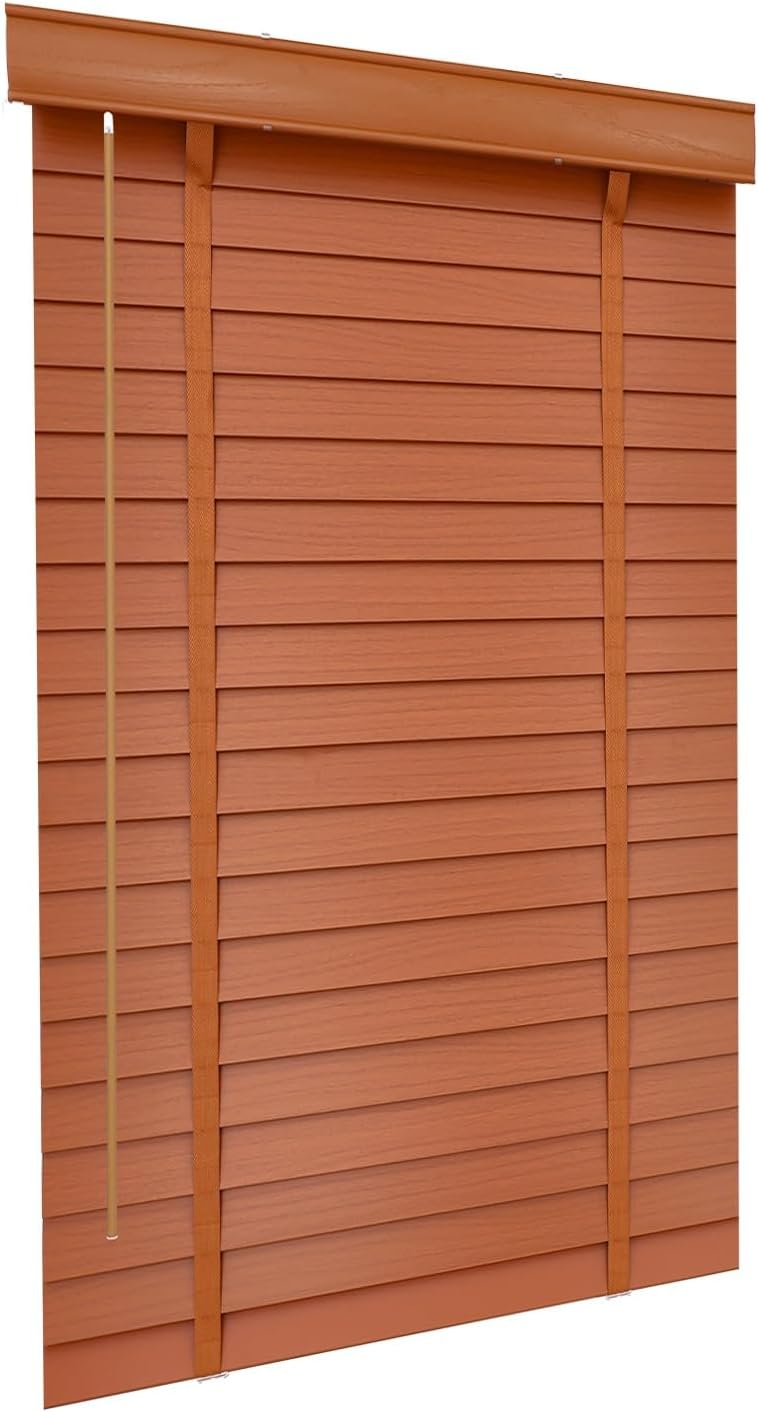 Faux Wood Cordless Blinds For Indoor Windows, 2'' Slats Wooden Venetian Blinds For Home Privacy Blackout Horizontal Window Blinds & Shades 27" 36" 40" 48" 60" 23" Mini Blind(Cocoa)