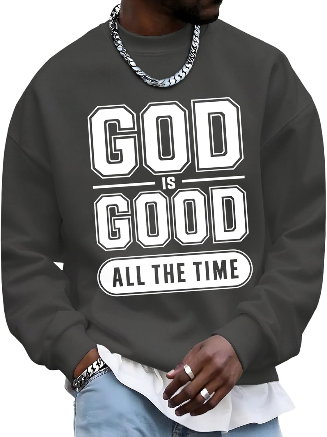 Men Christian Sweatshirts,God is Good All The Time Graphic Long Sleeve Crewneck Pullover Sweatshirt for Mens Jesus Christ Top - Image 7