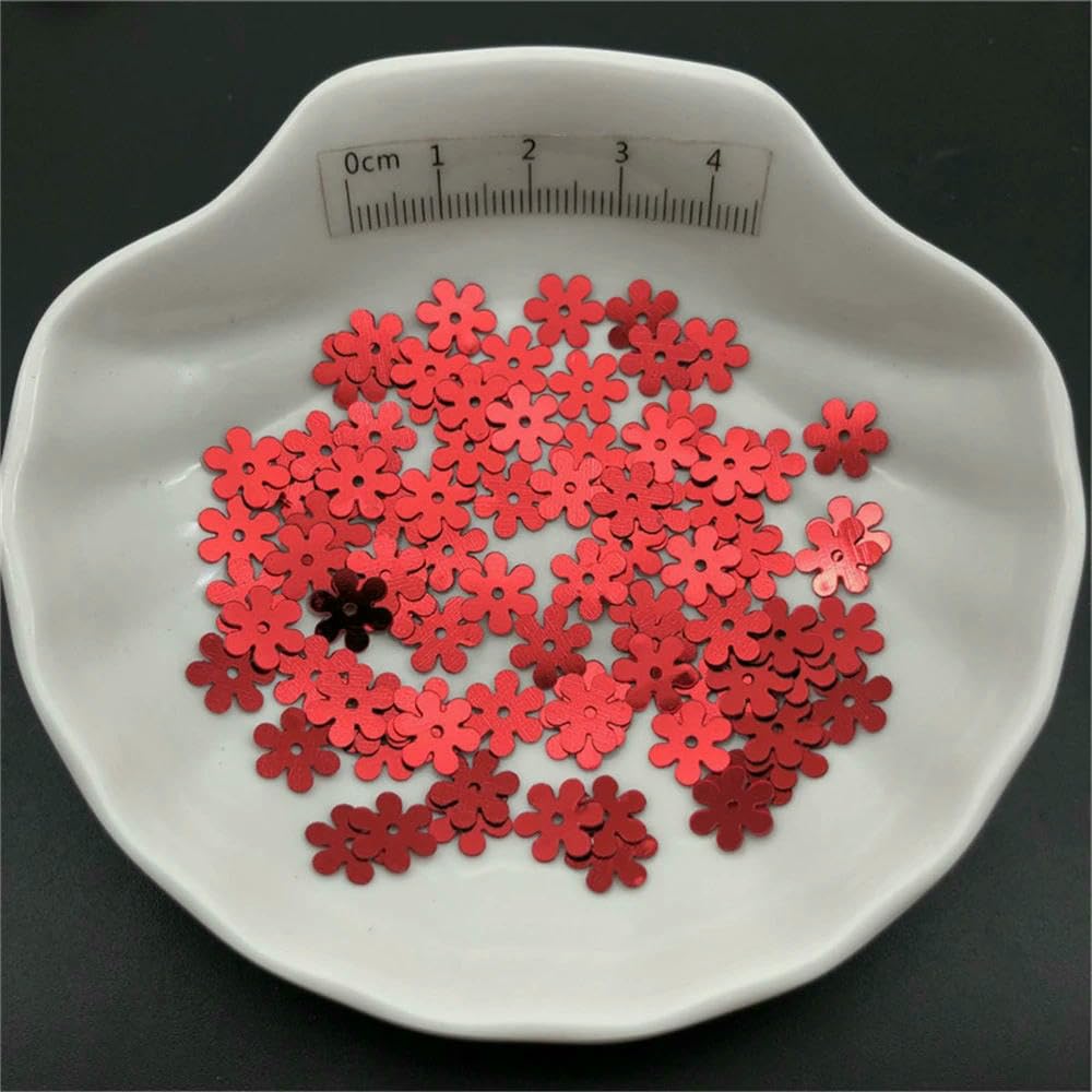 Lentejuelas sueltas planas con forma de flor, 30 g, 9 mm, para coser, zapatos, sombreros, manualidades infantiles, accesorios (rojo, 150 g)
