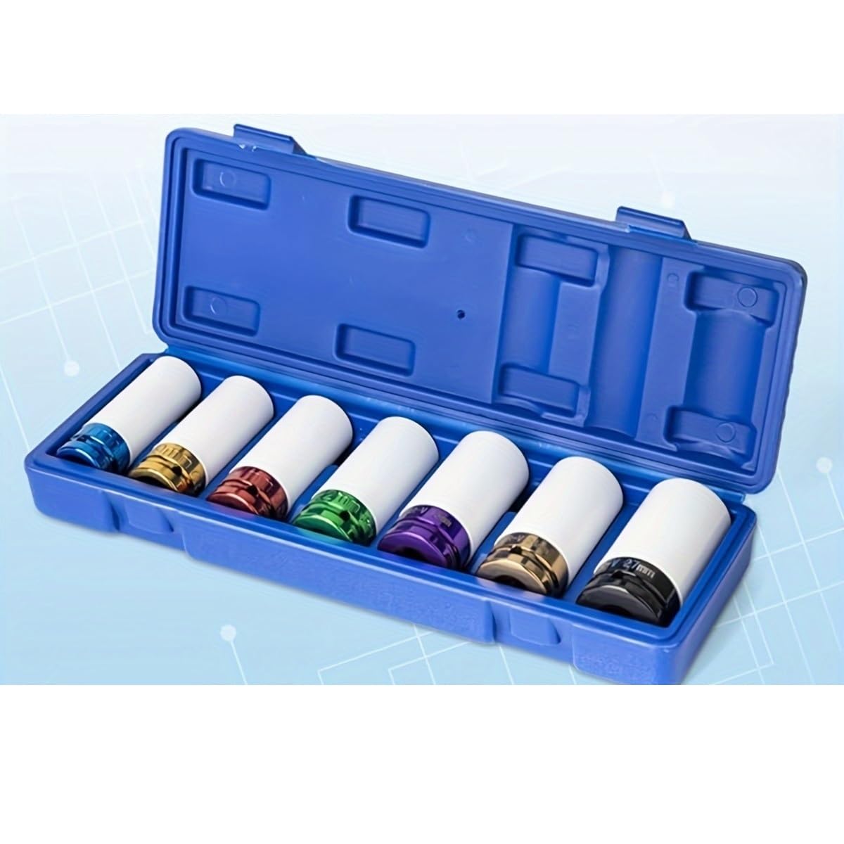 7 szt. 1/2" Osłona koła napędowego Nasadka udarowa, cienka ścianka Głęboko osadzona Wytrzymała plastikowa Zestaw przedłużek(5pcs)