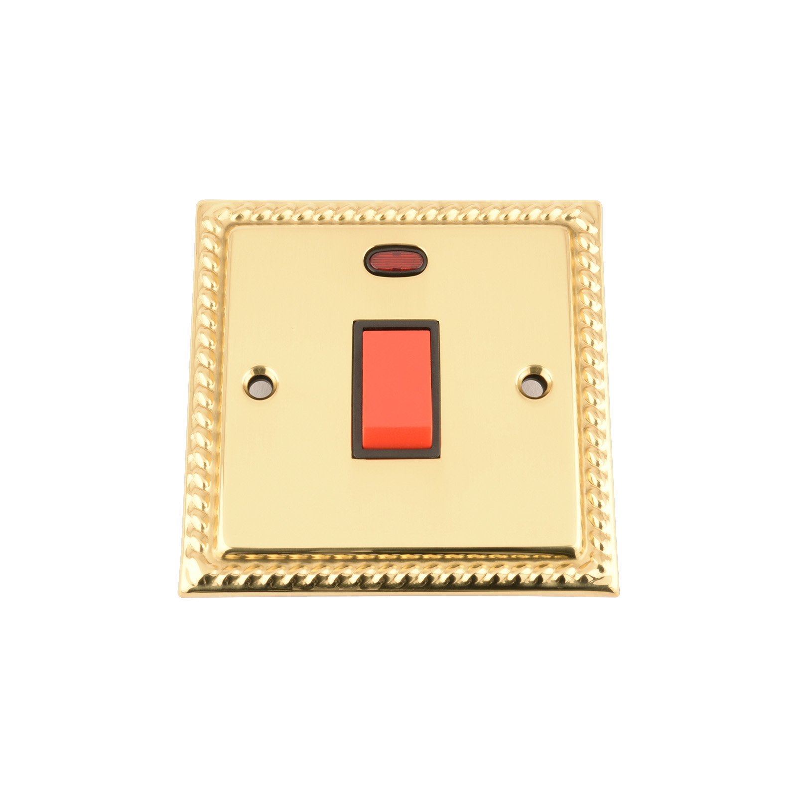 A5 Products Brass Cooker Oven Switch W/Neon 45 Amp - Polished Mirror Georgian - Black Insert