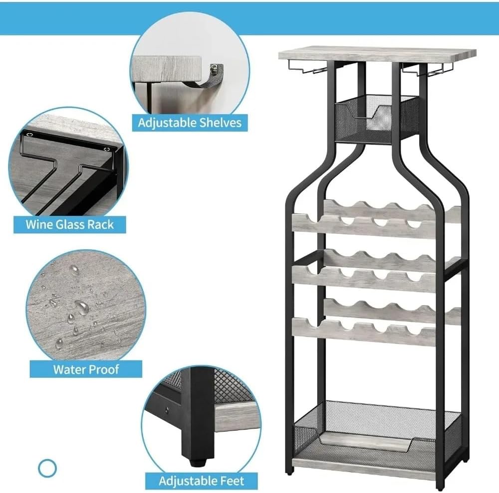Wine Holder Wine Rack Freestanding Floor Wine Bottle Holders Stands For Floor Grey Bar Stand Wine Storage Organizer Display Rack Table Wine Rack