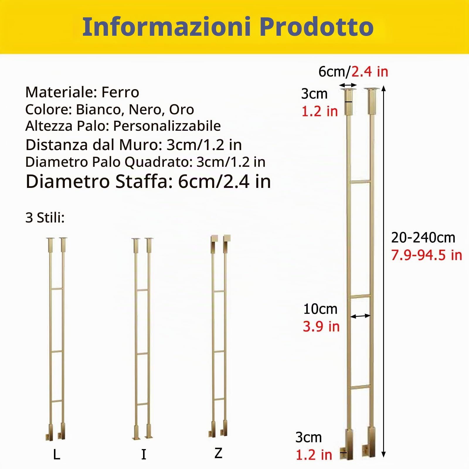 Balaustre per scale Balaustre Per Scale Interne Nero Oro Bianco, Montanti Della Balaustra A Forma Di L, Fusi In Metallo, Colonne Moderne Del Parapetto Della Soffitta A Due File Di Pali, Altezza 1ft-7.
