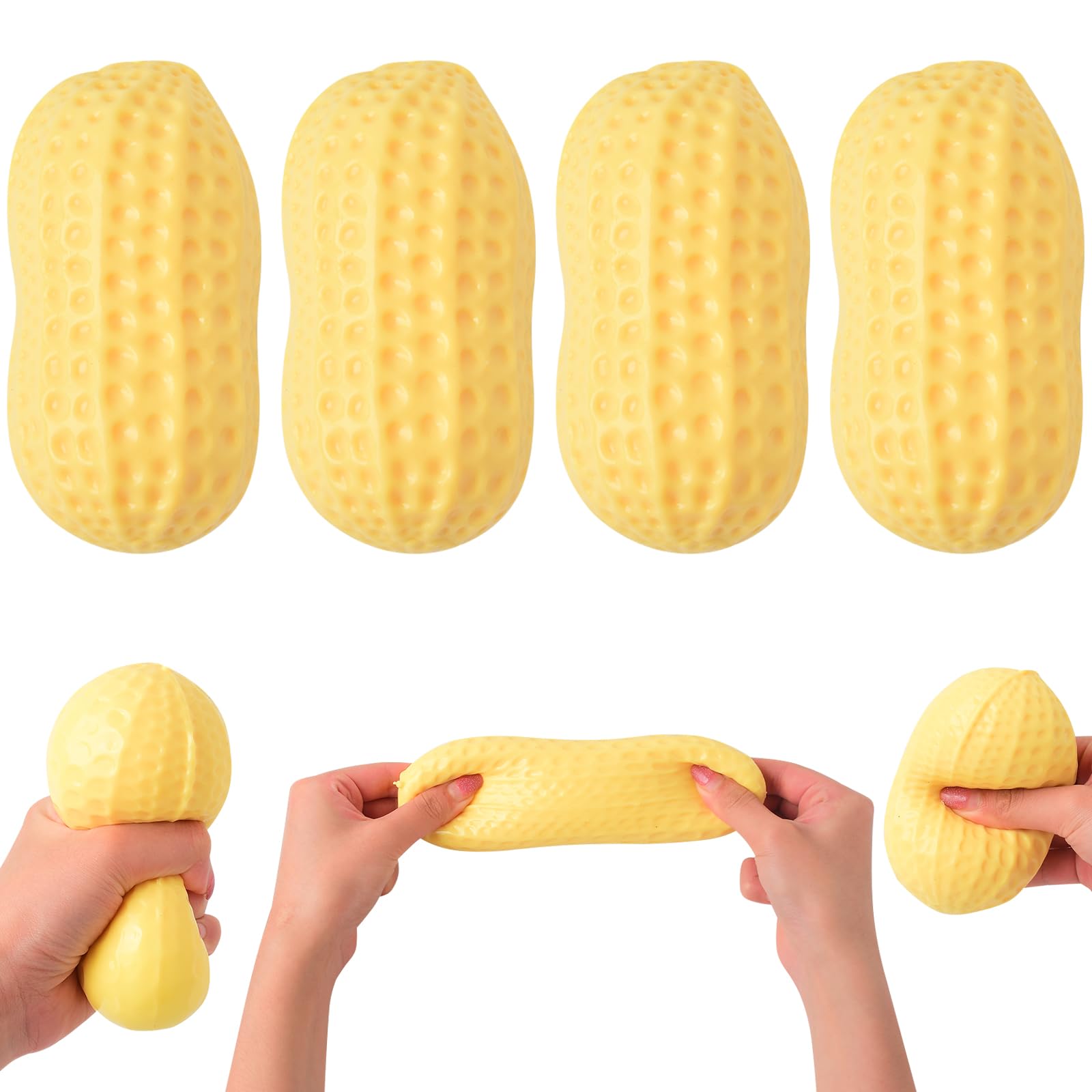 WOZADU 4 Pcs Peanut Shaped Squishies 4.33 Inches Soft Slow Rising Sensory Stress Ball Stress & Anxiety Relief Novelty Fidget Squeeze Toy for Adults