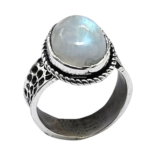 Rainbow Moonstone Rings for Women and Teen Girls - Silver Rainbow Moonstone Crystal Ring Birthstone Jewelry - Healing Crystal Gifts for Her, Mothers