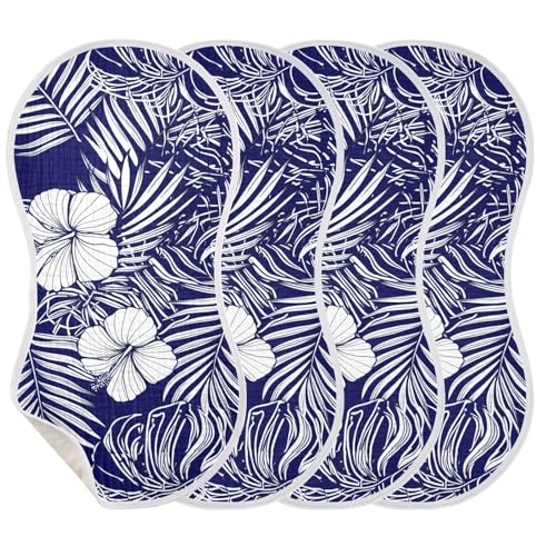 Hibiscus Minimalist Dark Blue Burp Cloths for Babies Burp Rag Cotton Spit Up Rag for Newborn Baby Infant3
