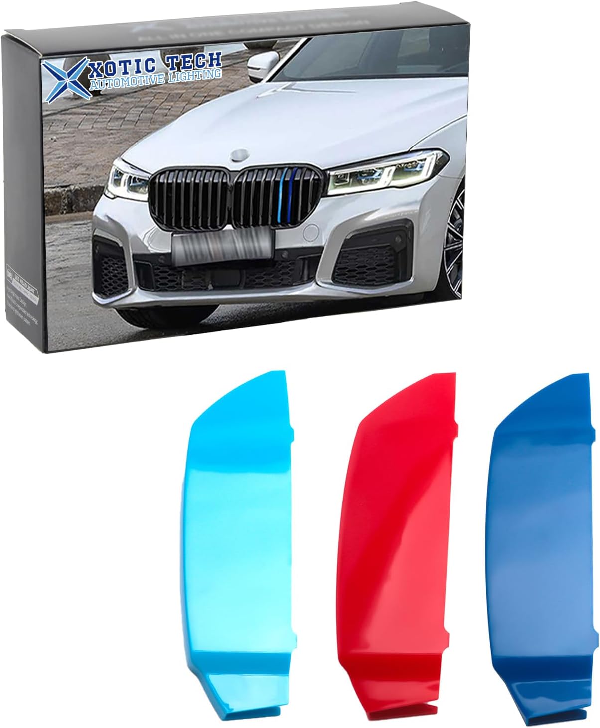 x xotic tech Iconic 3-color Tri Grille Insert Trims Strips, Front Center Kidney Grilles Compatible with BMW 5 series G30/G31 LCI 2021 2022 2023 520i 530i 540i 550i (8-Beams Standard Grill)