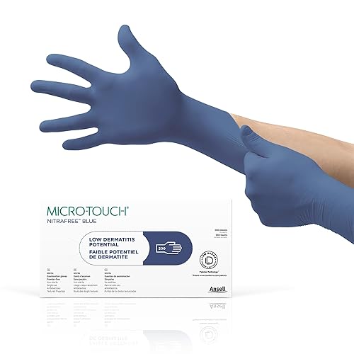 NITRAFREE - Guantes de nitrilo de 3.9 mil, sin polvo con punta de dedo texturizada, talla L, azul (caja)