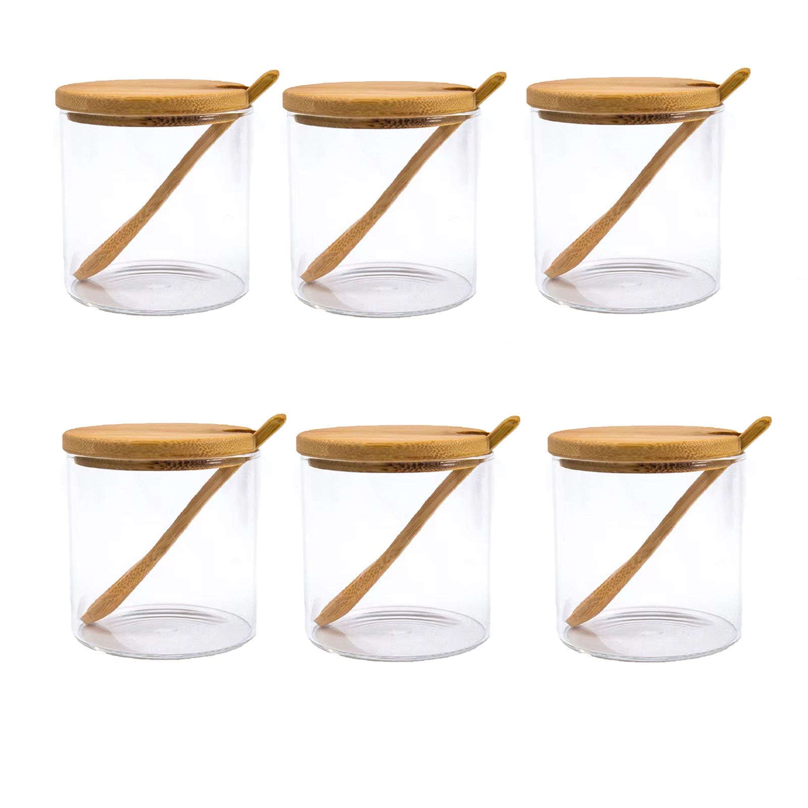 FGJsfhrDTU Glass Storage Jars, Clear Glass Jars With Bamboo Lids & Spoon,Empty Spice,Food Storage Canisters Containers(Transparent)