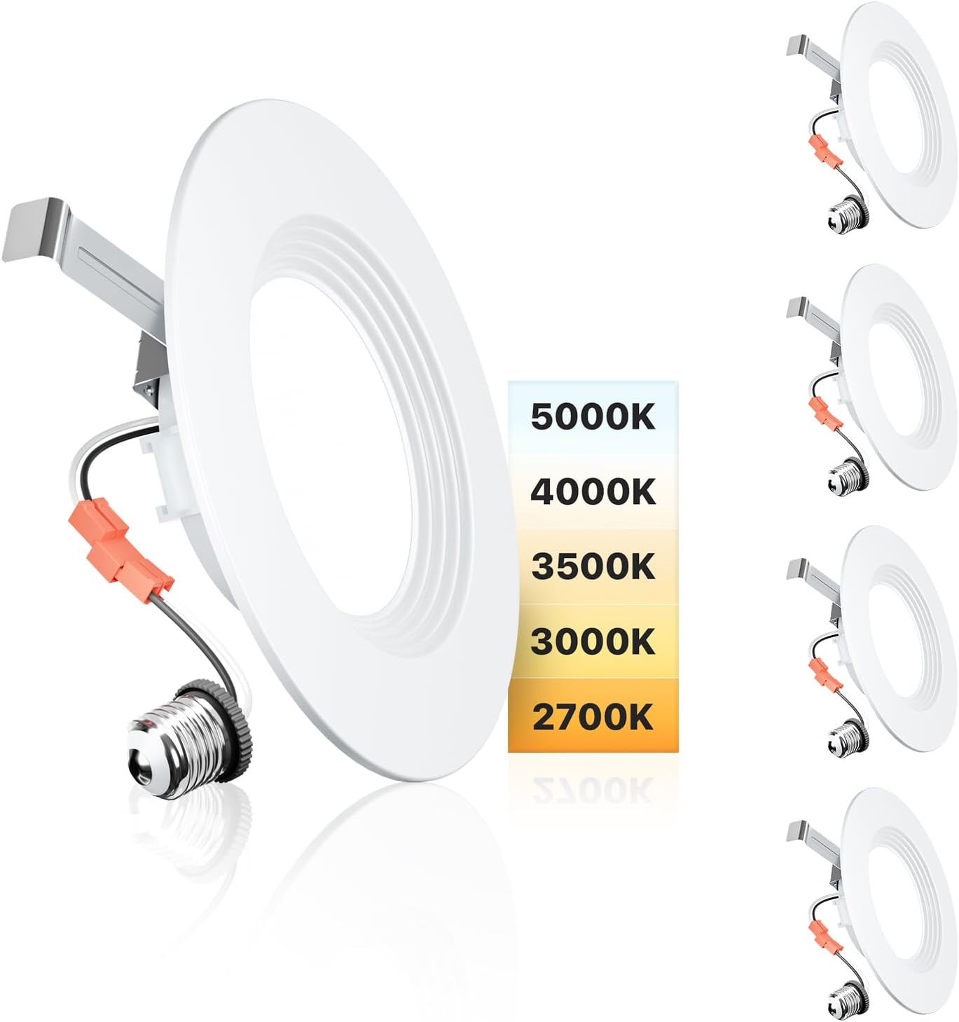 Ensenior 5/6 Inch 5CCT LED Can Lights 4 Pack, Retrofit Led Recessed Lighting, Baffle Trim, Dimmable, 9W=110W, 1000LM, 2700K/3000K/3500K/4000K/5000K Selectable, IC Rated - ETL & FCC 5000k/4000k/3500k/3000k/2700k - 5cct white