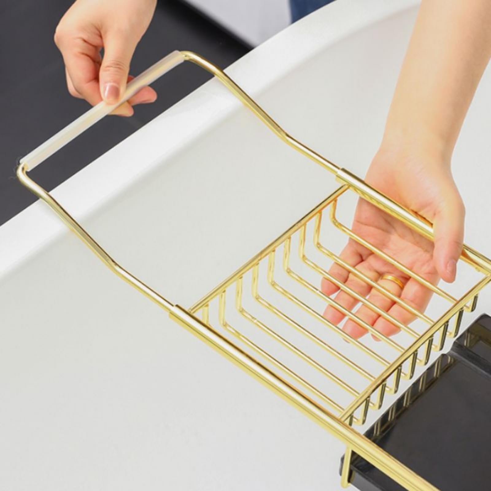 Estante de Almacenamiento de Baño Bandeja de Bañera Soporte de Libro Organizador Antideslizante Acero Inoxidable con Extensión de 70cm a 110cm, Silver