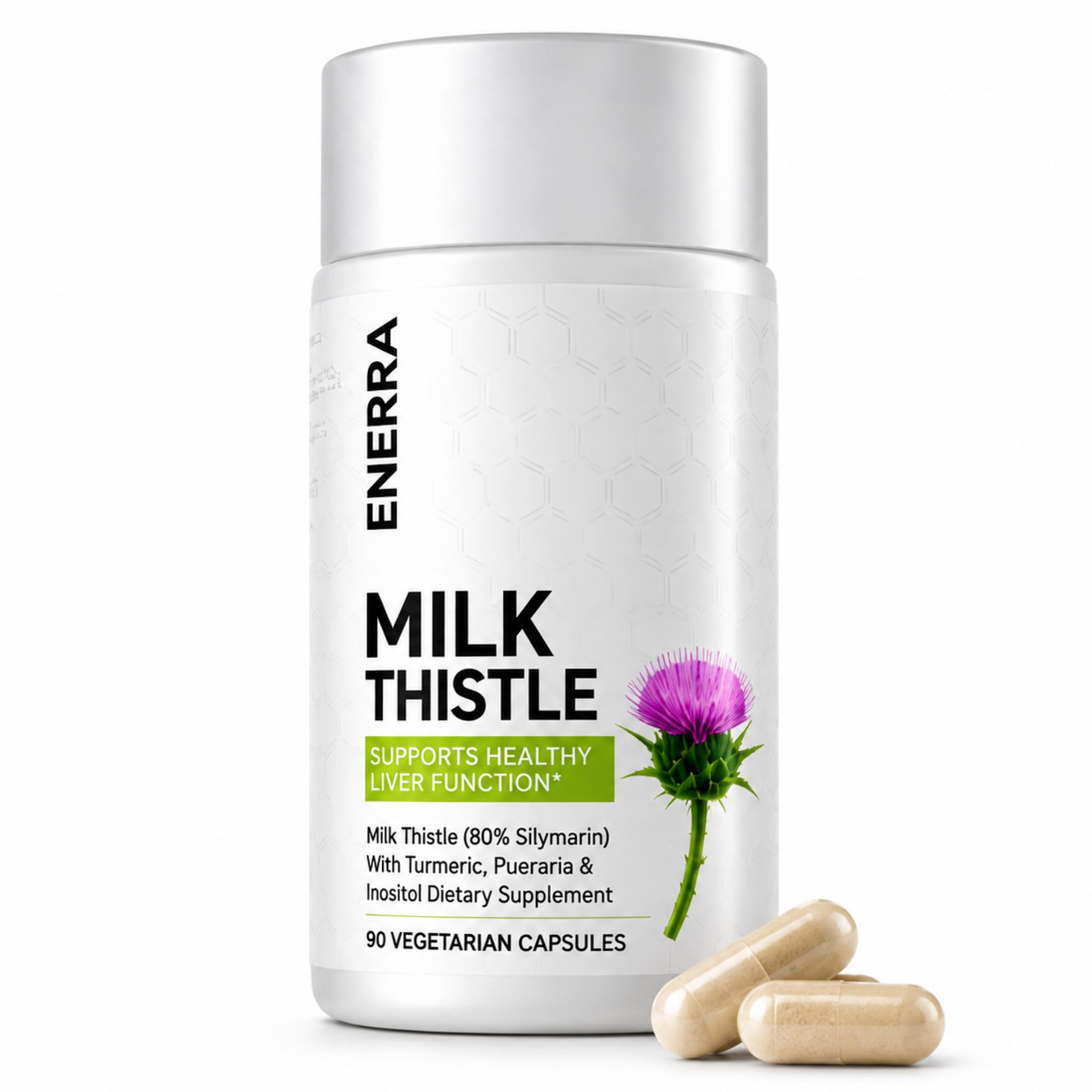 Milk Thistle Liver Detox Supplement - 300 mg Extract Standardized to 80% Silymarin, Liver Support with Vitamin C, Inositol, Pueraria, L-Methionine & Turmeric - Vegan Capsules (90 Count)