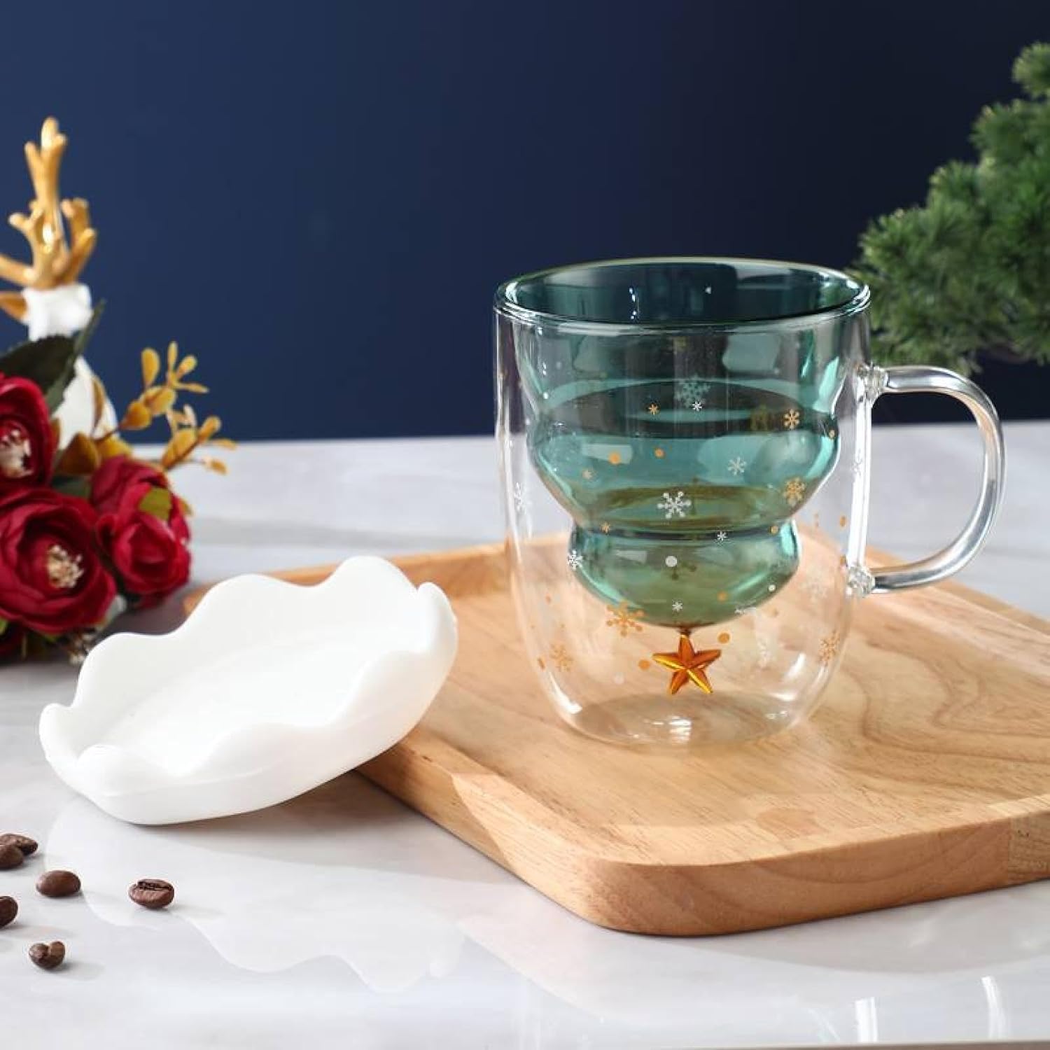 Christmas Wishing Cup, Cartoon Cup, Gift Cup, Water Cup, Lid, Water Cup, Insulated Double Glass Cup