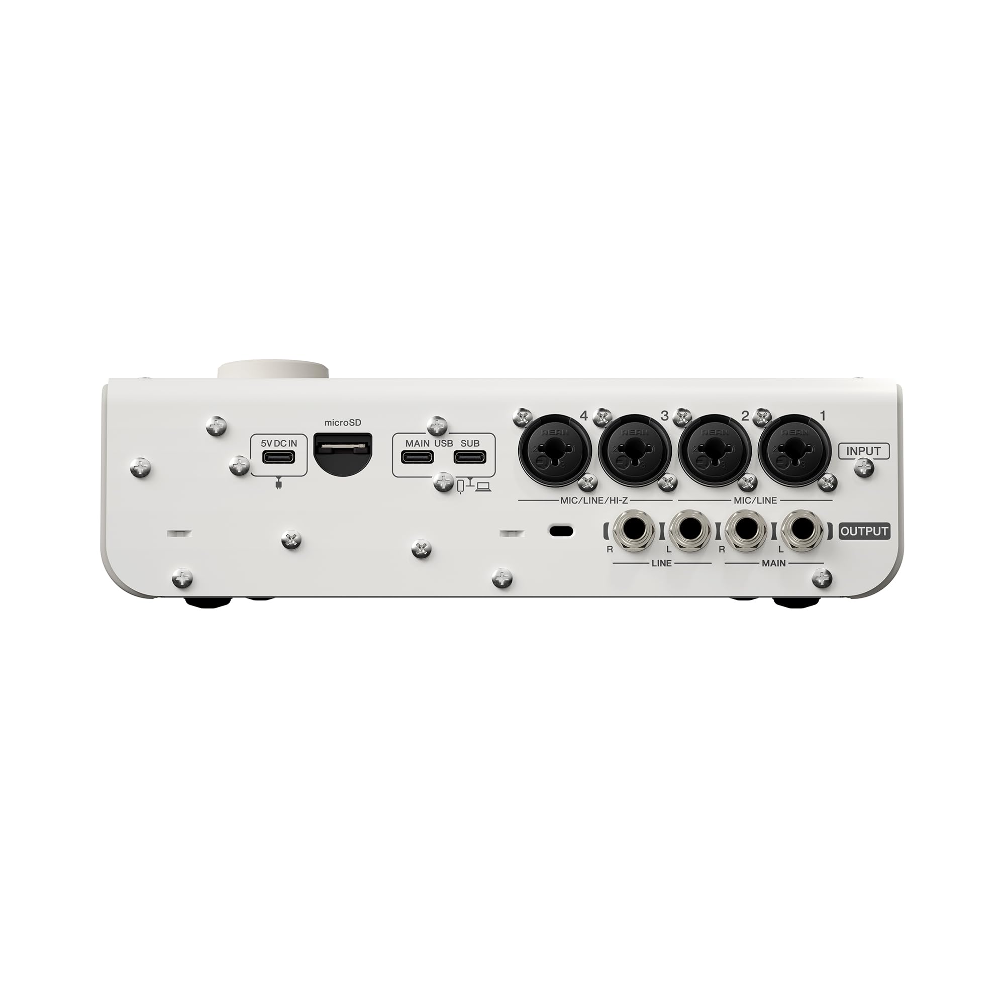 YAMAHA URX44 Interfejs Audio USB-C – Kompaktowy 6-wej./4-wyj. z dźwiękiem 32-bit/192 kHz, Dotykowym LCD, DSP, Auto Gain i nagrywaniem wielośladowym – Biały