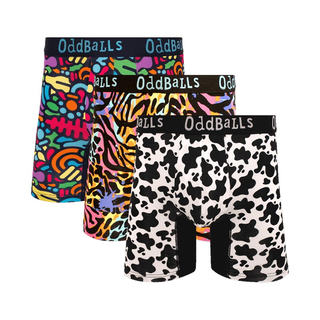 Oddballs Men's Farmyard Bundle | Bamboo Boxers Multipack | 3 Pack | Anti Chafing | Underwear | Moisture Wicking Fabric | Elastic Waistband | | Small