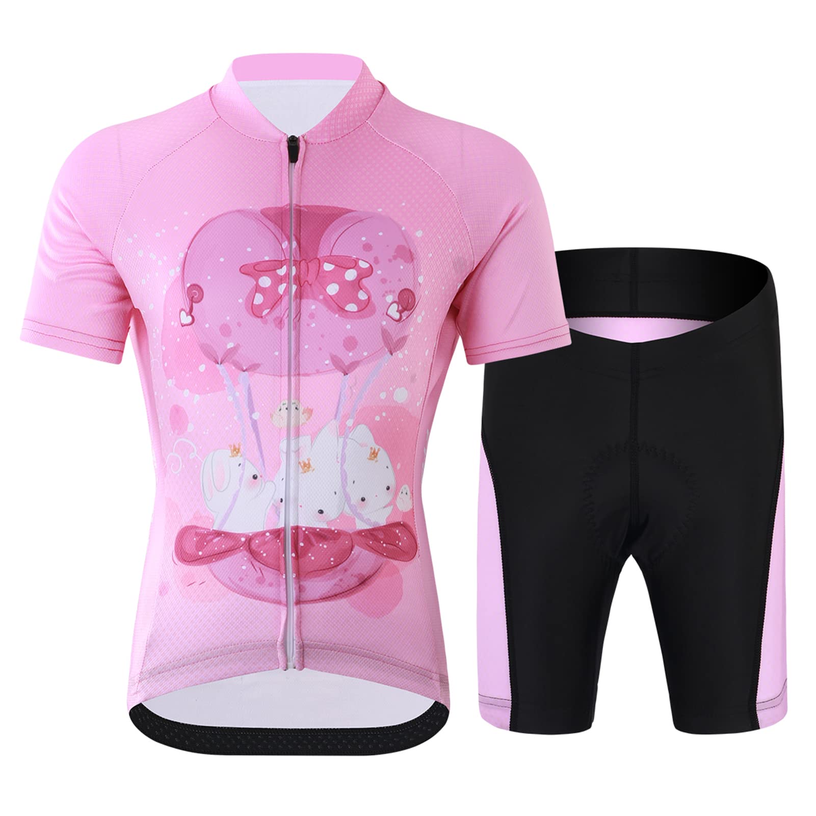 Kinder Radtrikot Set Jungen Radsport Bekleidung Mädchen Fahrrad Trikot Kurzarm & Kurz Radhose mit Sitzpolster
