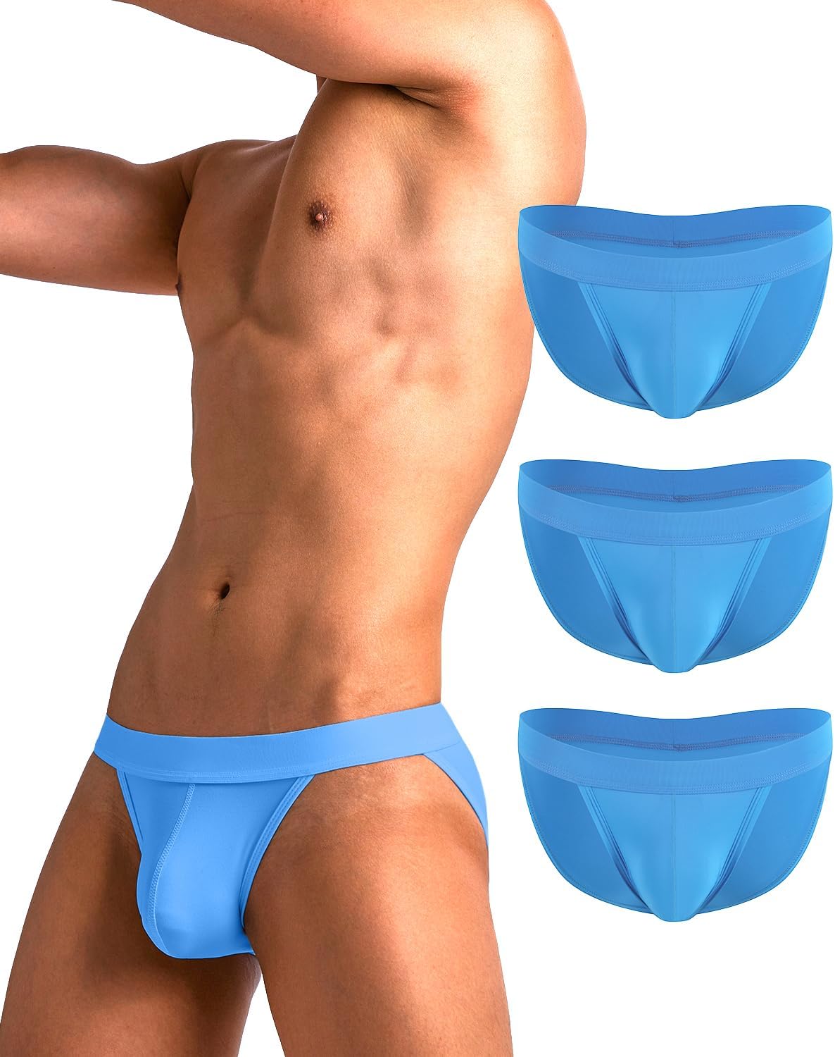 Men's Sexy Ice Silk Bikini Briefs Bulge Pouch Ultra-Soft Low Rise Underwear 3 Pack
