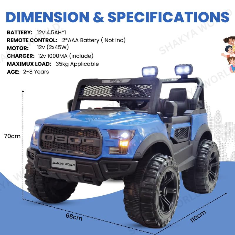 Image of SHAKYA WORLD POBO Battery Operated Jeep for Kids Ride on with Music & Light Electric Car Jeep, Blue