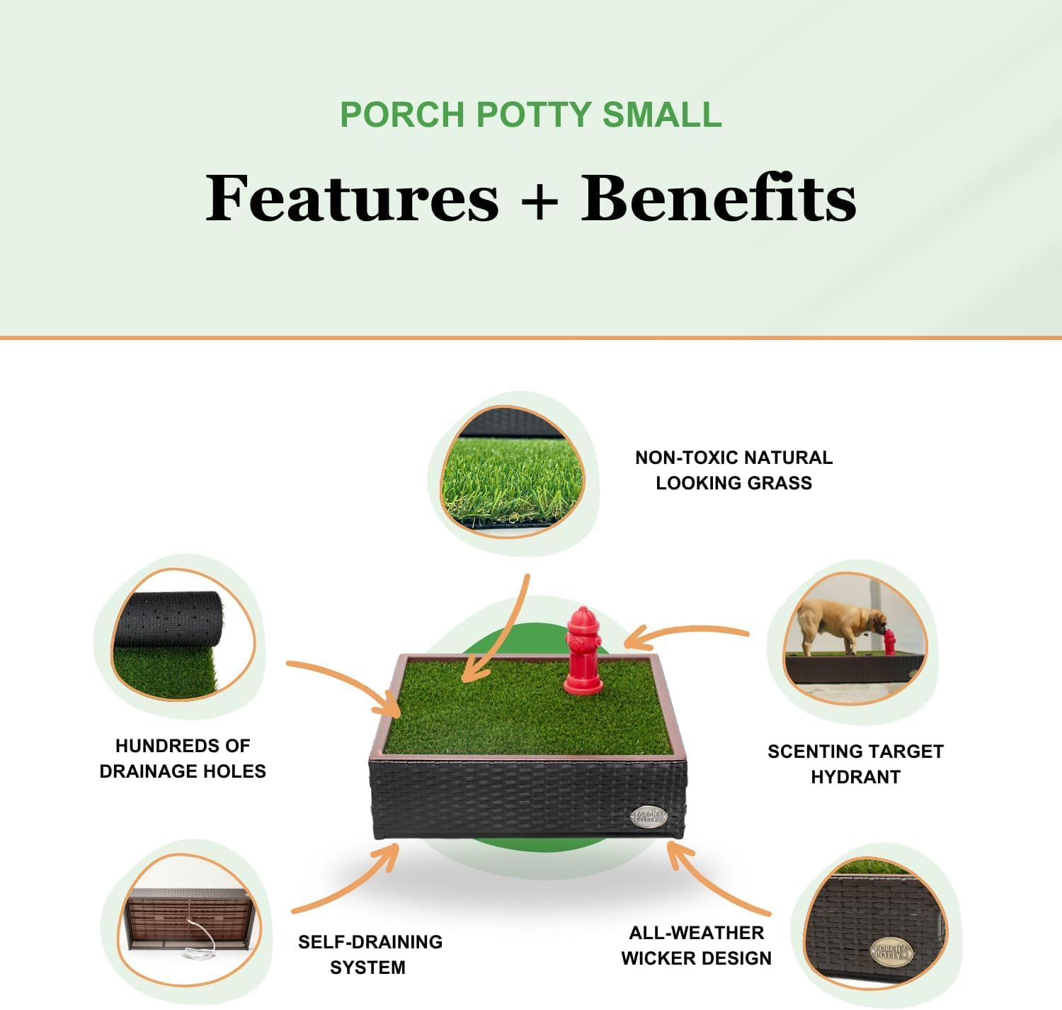 Porch Potty Vasino per cani in erba artificiale, 66 x 66 x 18 cm, riutilizzabile, lavabile per cani, design unico, drenaggio istantaneo, assorbimento rapido, 60 x 60 cm