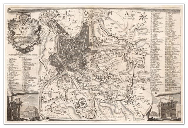 Ancient Rome Italy by Giovanni Battista Nolli circa 1748 | Art Print Poster Vintage Wall Decor | 24 x 36 inches (610 x 915 mm)