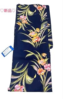タグ付 女性用浴衣 紺系花模様 綿