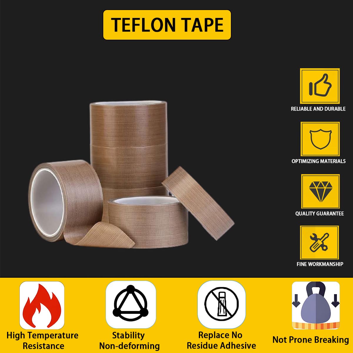 PTFE rivestito in tessuto nastro Teflon nastro adesivo ad alta temperatura, a vuoto e Impulse Sealer Machine – Nastro isolante 0.18 mm di spessore 19mm-5M Earthen