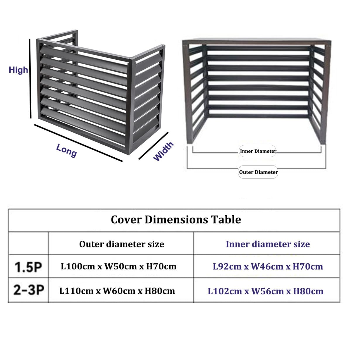 Aluminiowa pokrywa klimatyzatora i schronienie pompy ciepła, odporna na warunki atmosferyczne, pojemnik na śmieci do ogrodu (szary, 110 x 60 x 80 cm) ochrona, stylowy design
