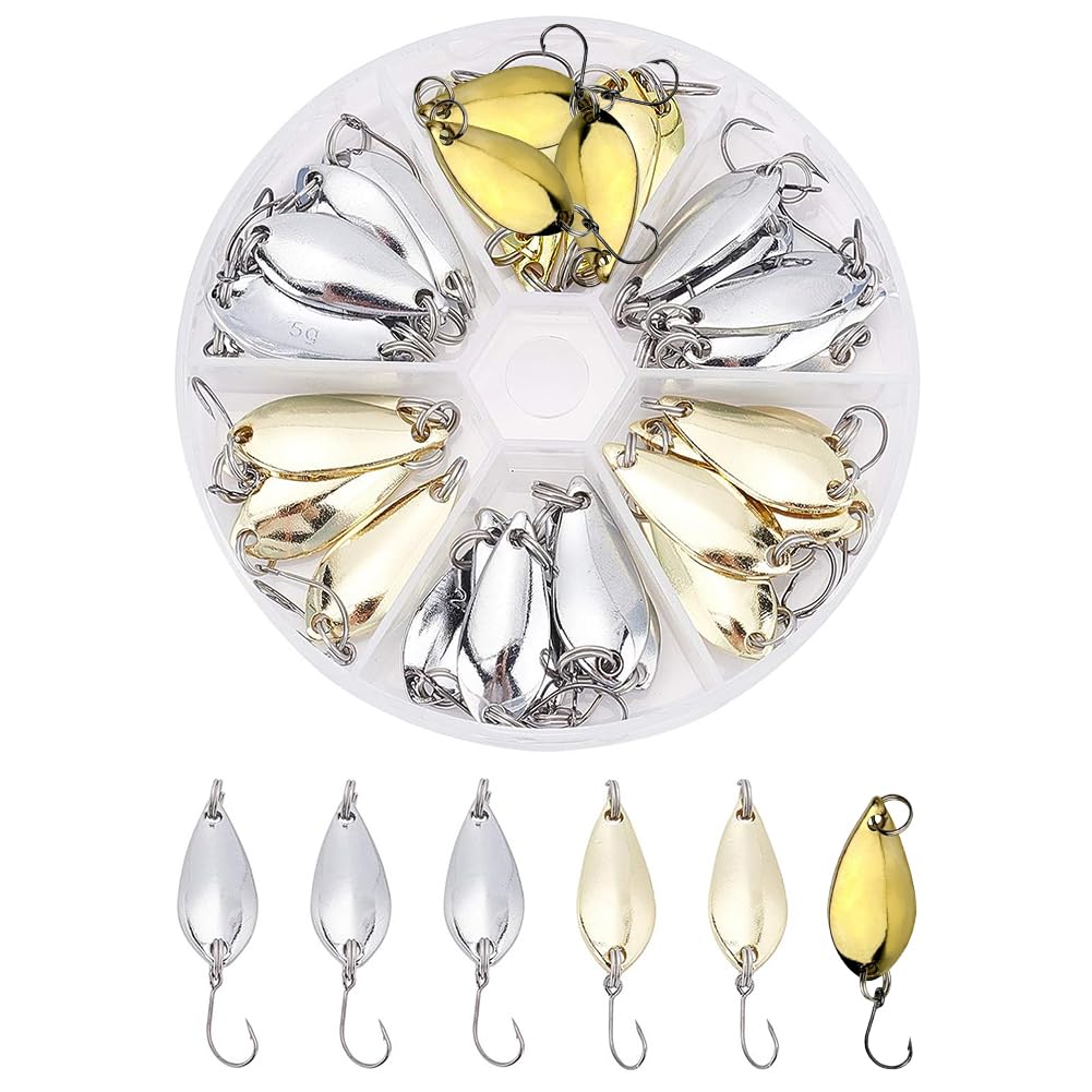 SUPERFINDINGS 30Pcs 3 Tamaños Lágrima de Acero Inoxidable Equipo de Pesca Señuelos de Pesca Ganchos Cucharas con Gancho Agudo para Truchas Pike Bass Walleye Suministros de Pesca